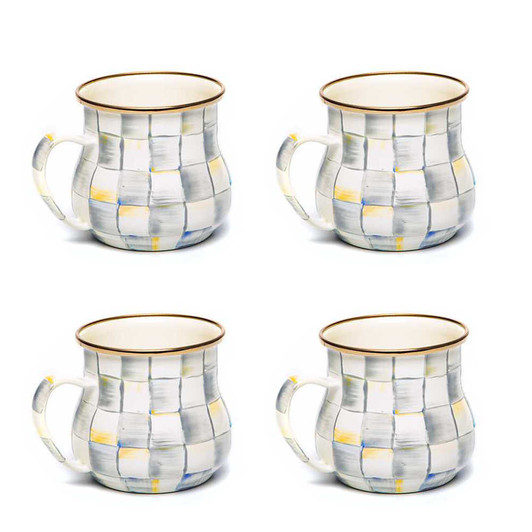 MacKenzie-Childs Set of Four Sterling Check Mugs