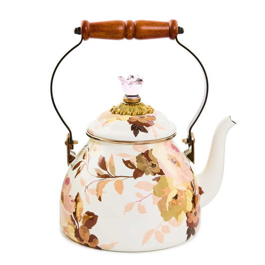 MacKenzie-Childs Wild Rose White 2-Quart Tea Kettle