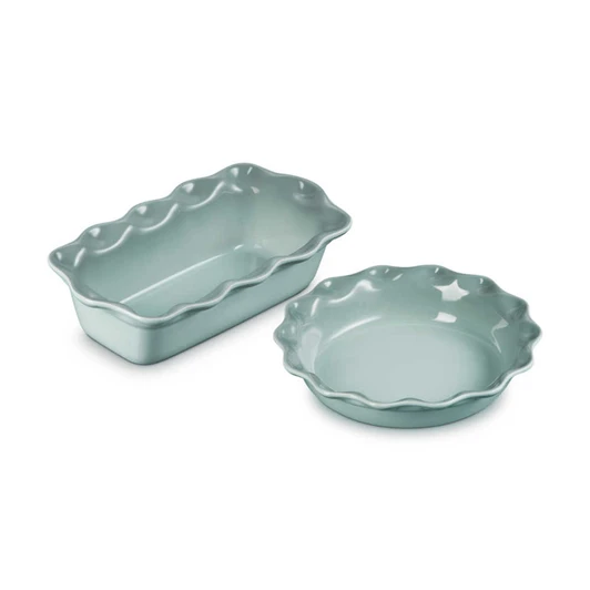Le Creuset Heritage Fluted Pie Dish and Loaf Pan Set in Sea Salt