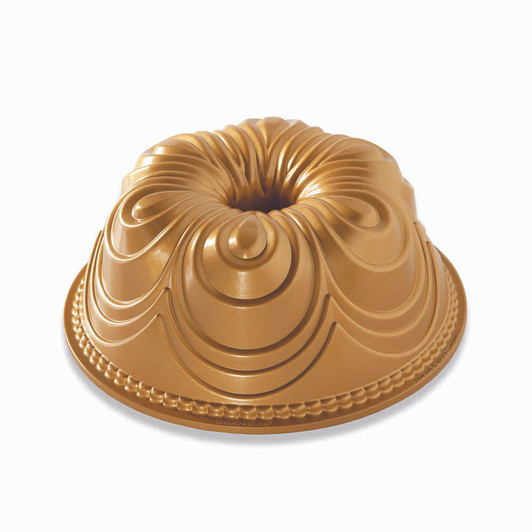 Nordic Ware Elegant Heart Bundt 55548, stampo torta a cuore, oro