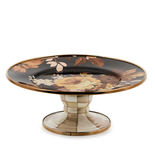 MacKenzie-Childs Wild Rose Brown Mini Pedestal Platter