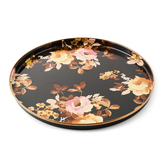 MacKenzie-Childs Wild Rose Brown Round Tray