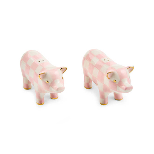 MacKenzie-Childs Rosy Check Pig Salt and Pepper Set