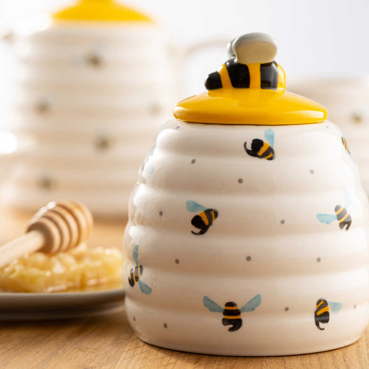 Bumble Bee Collection of Kitchen Items Butter Dish, Creamer, Sugar