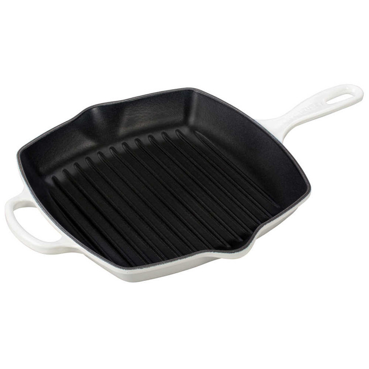 Le Creuset Cast Iron Signature Square Skillet Grill in White