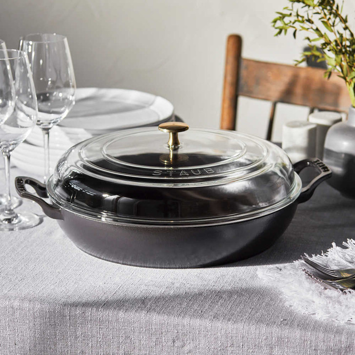 Staub Cast Iron Braiser With Glass Lid in Matte Black