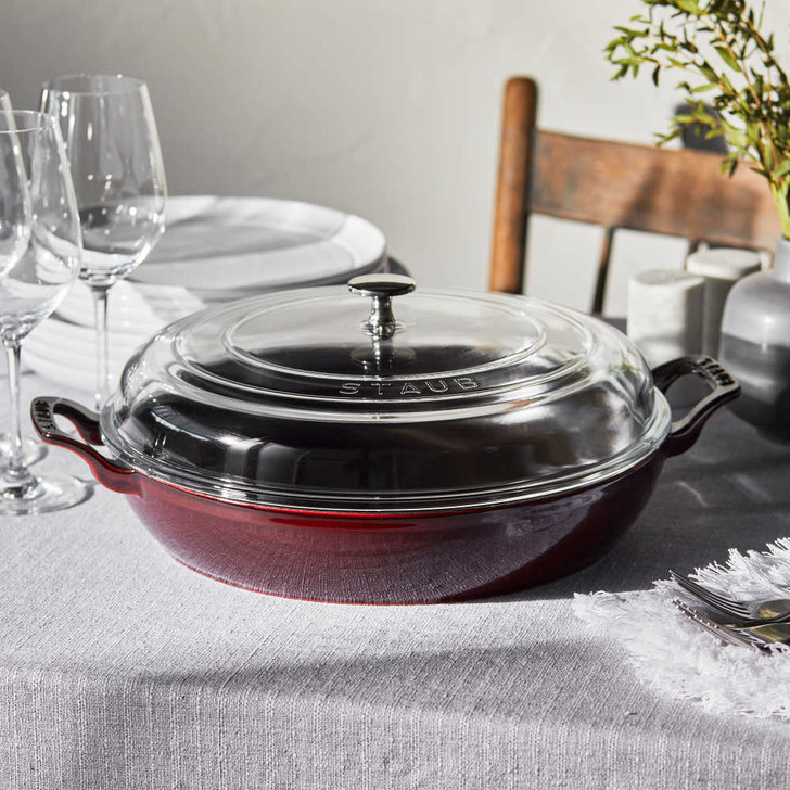 Staub Cast Iron Braiser With Glass Lid in Grenadine
