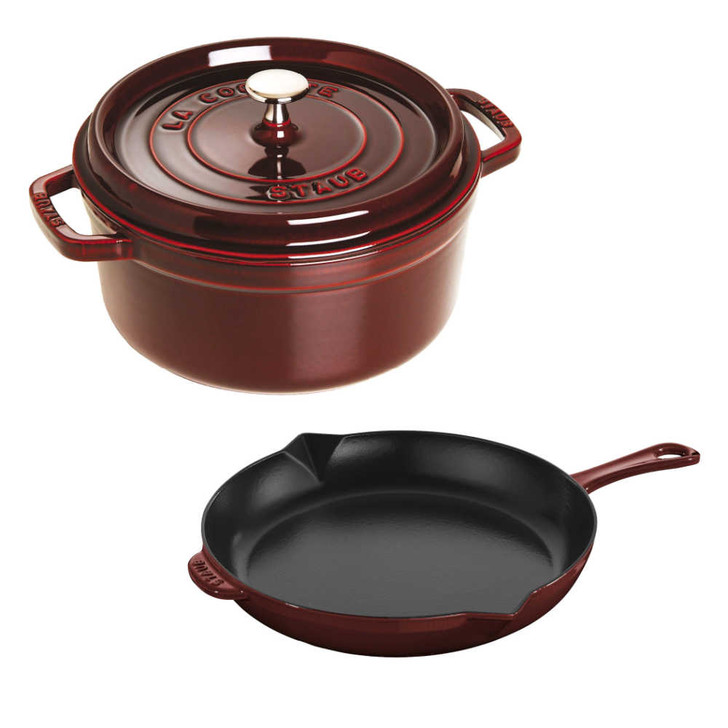 Staub Cast Iron Cocotte and Fry Pan Set in Grenadine