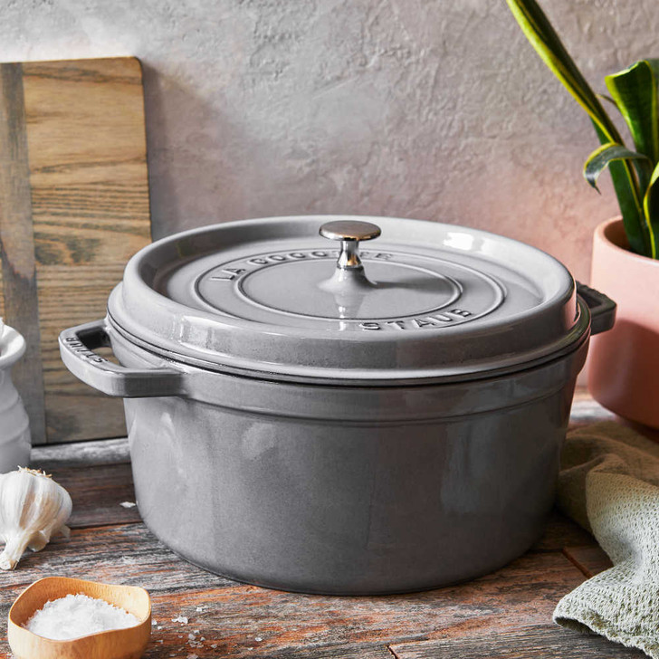 Staub Cast Iron Round Cocotte in Graphite Grey