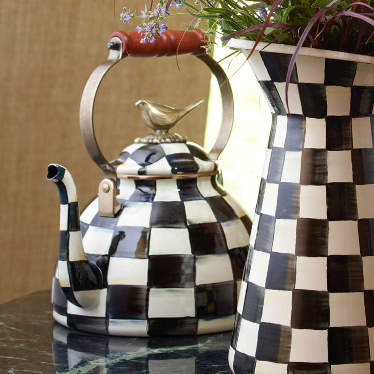 MacKenzie-Childs Courtly Check 3-Quart Tea Kettle With Bird