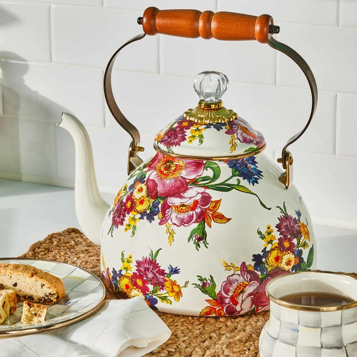 MacKenzie-Childs White Flower Market 3-Quart Tea Kettle