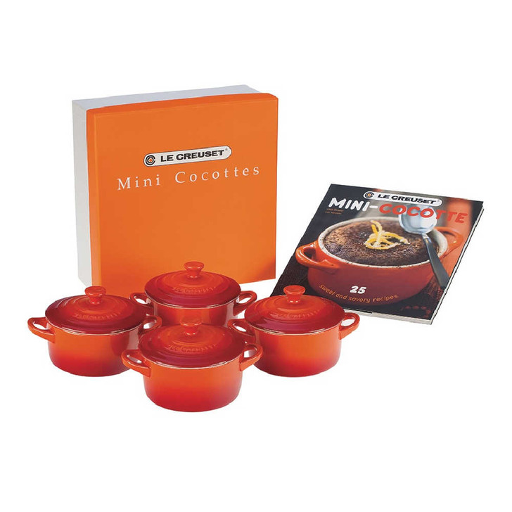 Le Creuset Mini Cocottes in Flame With Cookbook