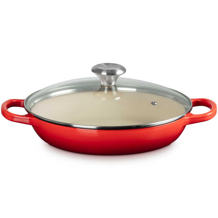 Le Creuset Cast Iron Braiser in Cerise With Glass Lid