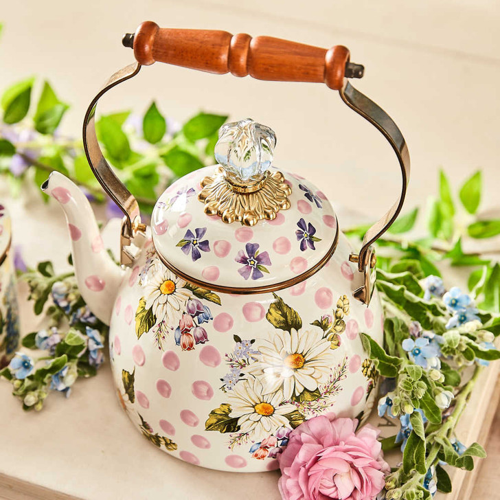 MacKenzie-Childs Pink Wildflowers 2-Quart Tea Kettle