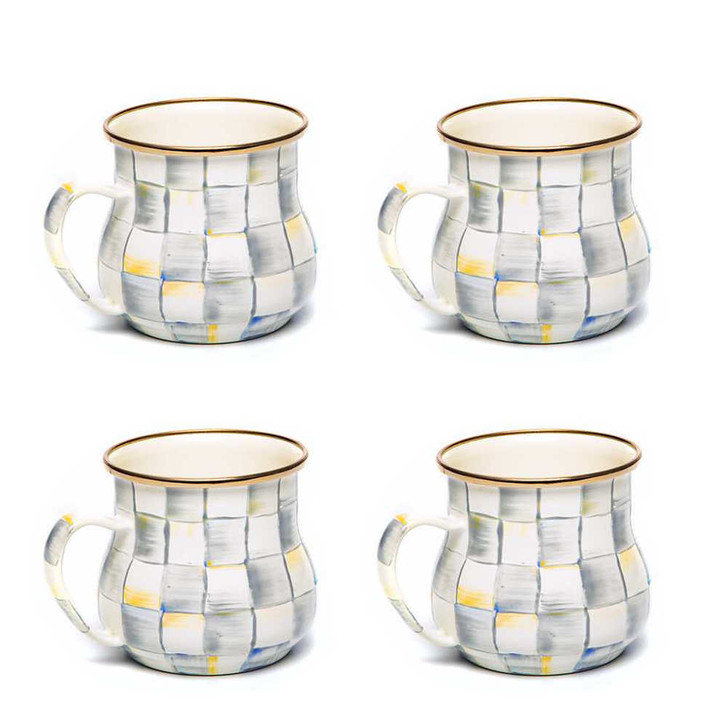 MacKenzie-Childs Set of Four Sterling Check Mugs