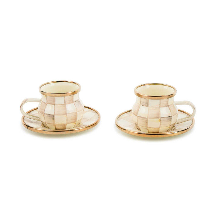 MacKenzie-Childs Mocha Check Espresso Cup and Saucer Set