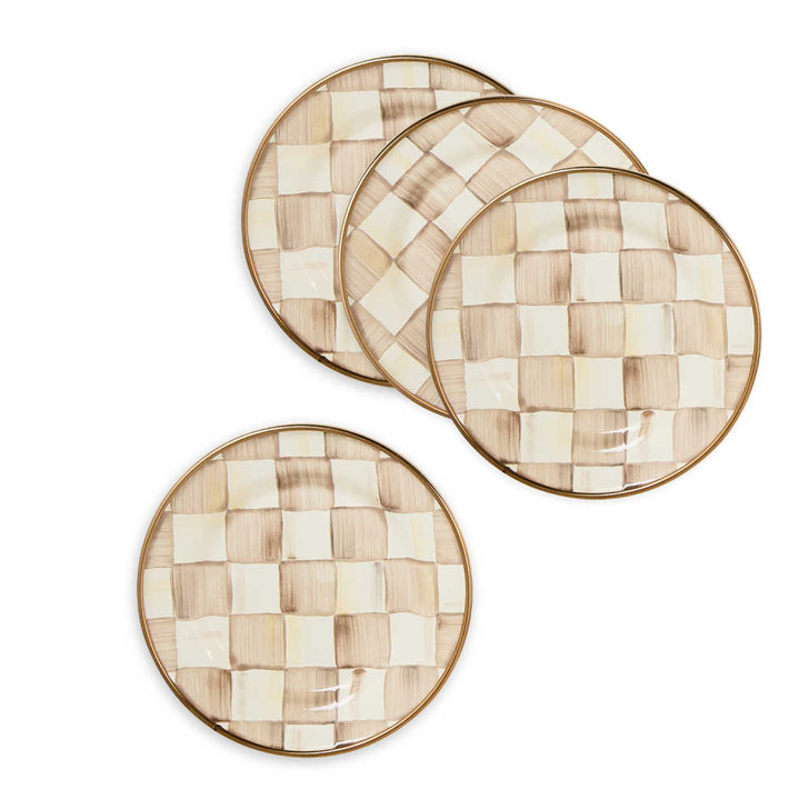 MacKenzie-Childs Mocha Check Set of Four Appetizer Plates