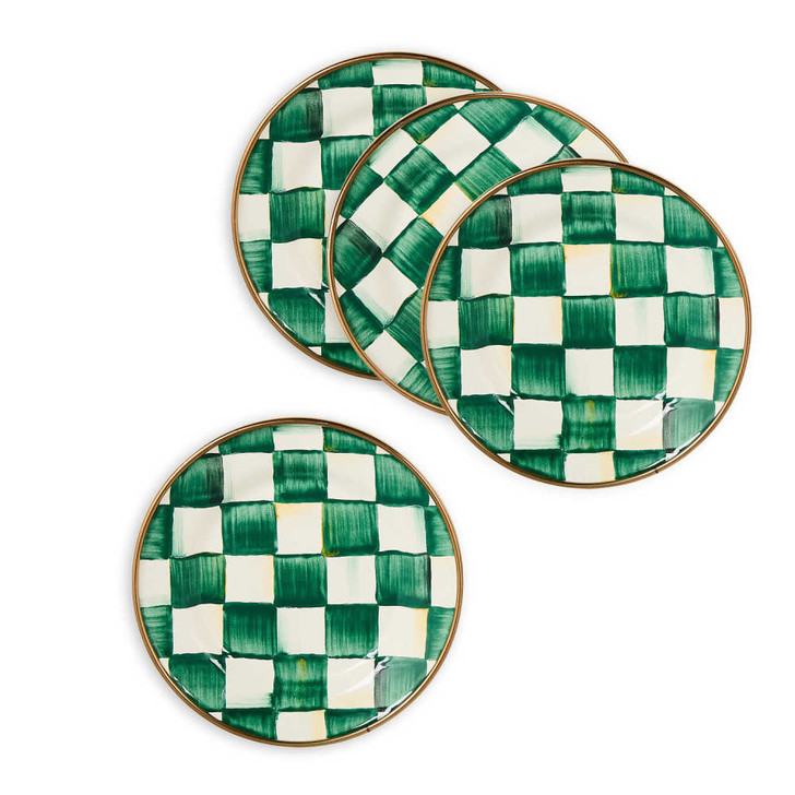 MacKenzie-Childs Emerald Check Set of Four Appetizer Plates