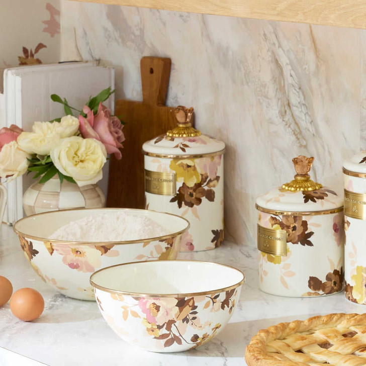 MacKenzie-Childs Wild Rose White Medium Canister