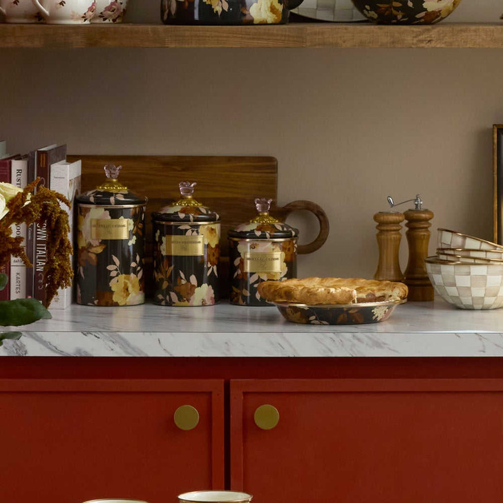 MacKenzie-Childs Wild Rose Brown Small Canister