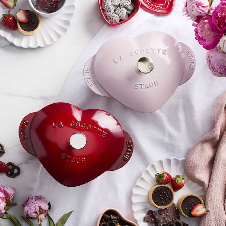 Staub Cast Iron Heart Cocotte in Pink Peony