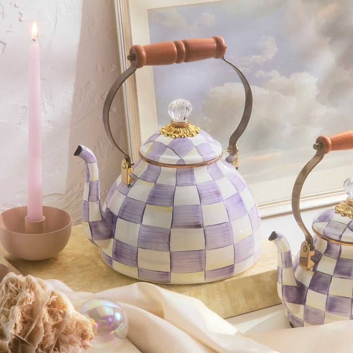 MacKenzie-Childs Violet Check 3-Quart Tea Kettle