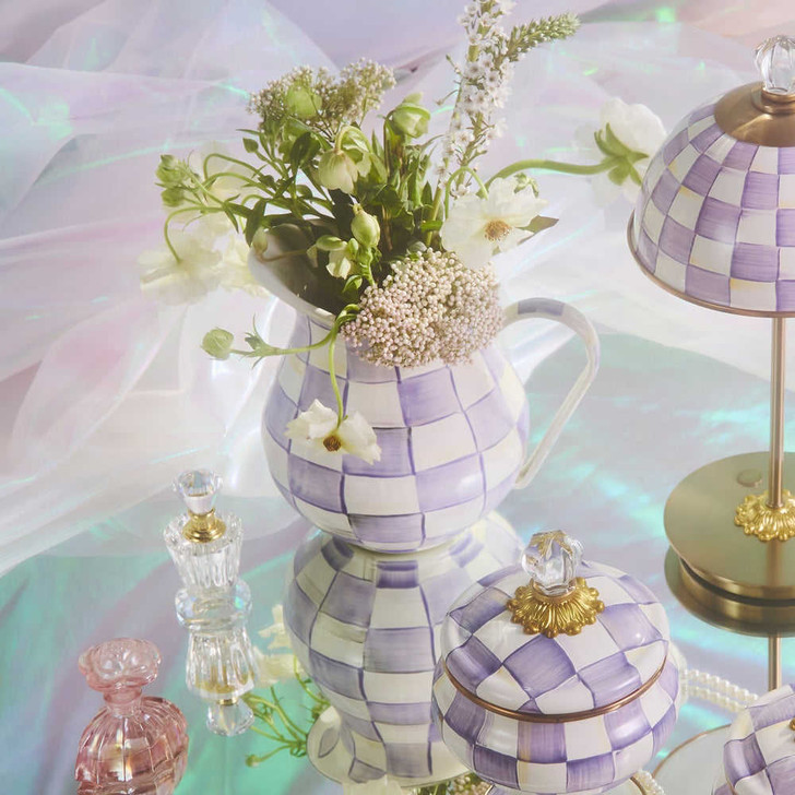 MacKenzie-Childs Violet Check Pitcher