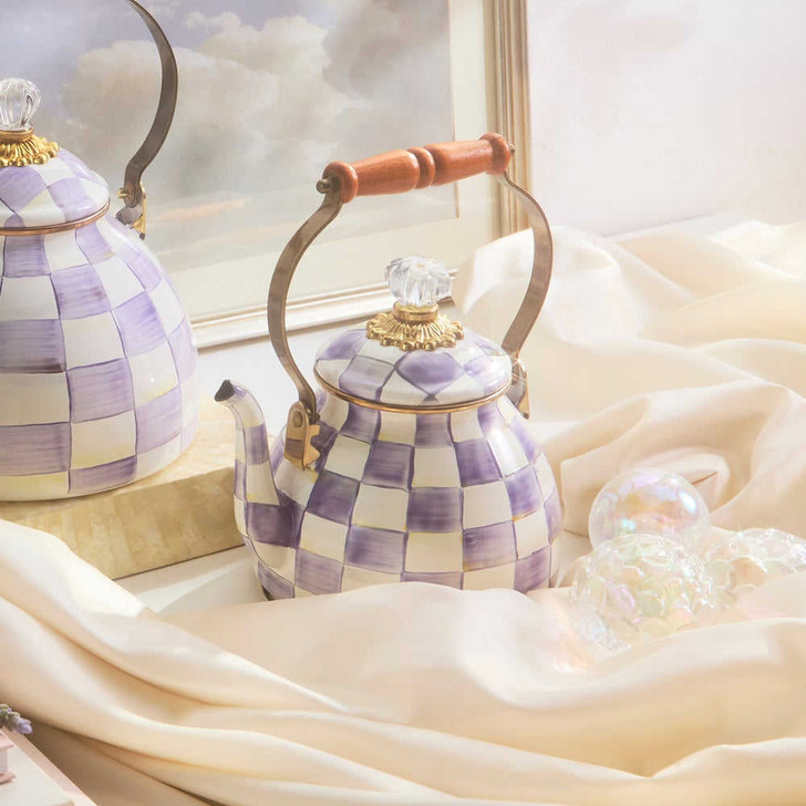 MacKenzie-Childs Violet Check 2-Quart Tea Kettle
