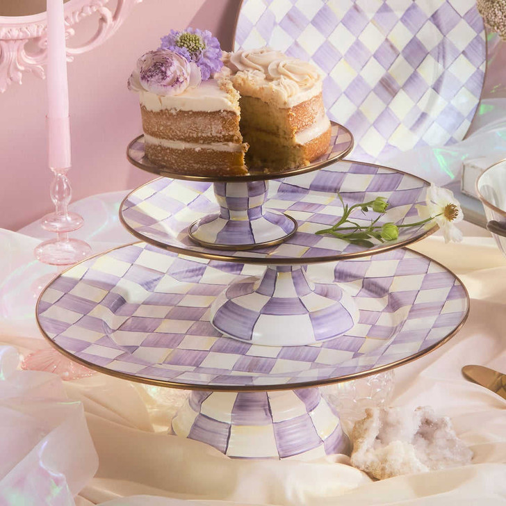 MacKenzie-Childs Violet Check Large Pedestal Platter