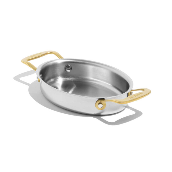 Made In Stainless Steel Oval Gratin Set With Brass Handles