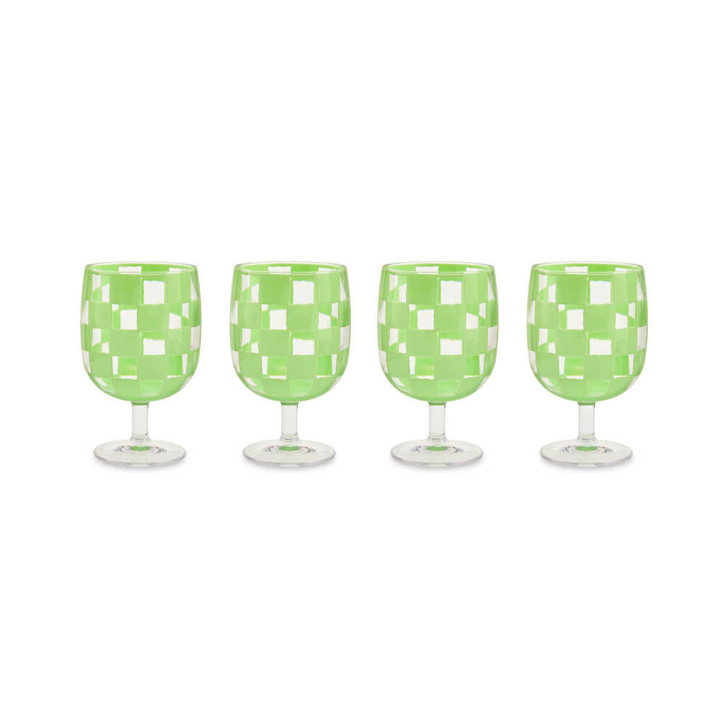 MacKenzie-Childs Green Check Acrylic Water Goblets