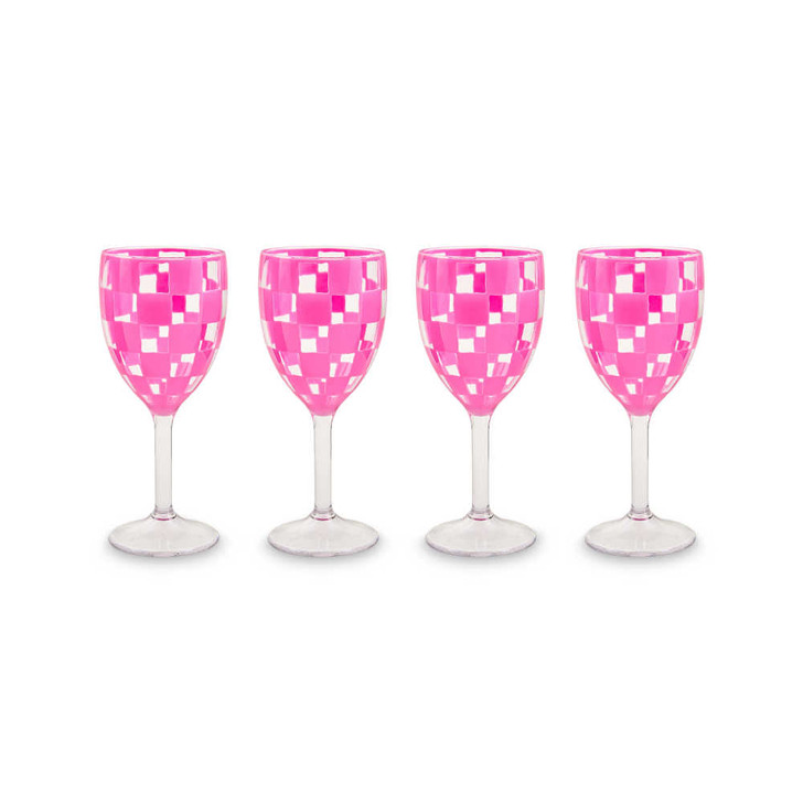 MacKenzie-Childs Pink Check Acrylic Wine Goblets
