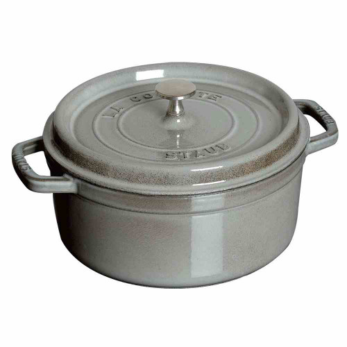 Staub Cast Iron 7 qt. Round Cocotte - White Truffle with Stainless