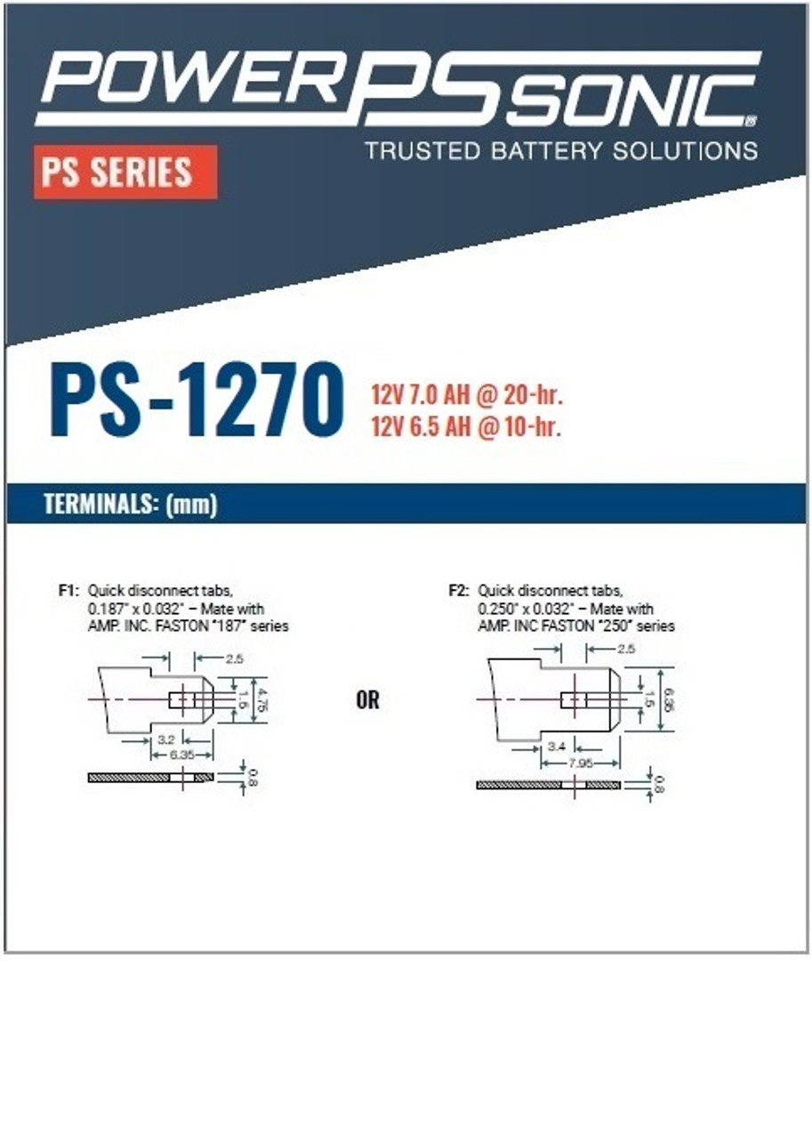 Power Sonic PS-1270F1 PS Series 12V, 7Ah General Purpose