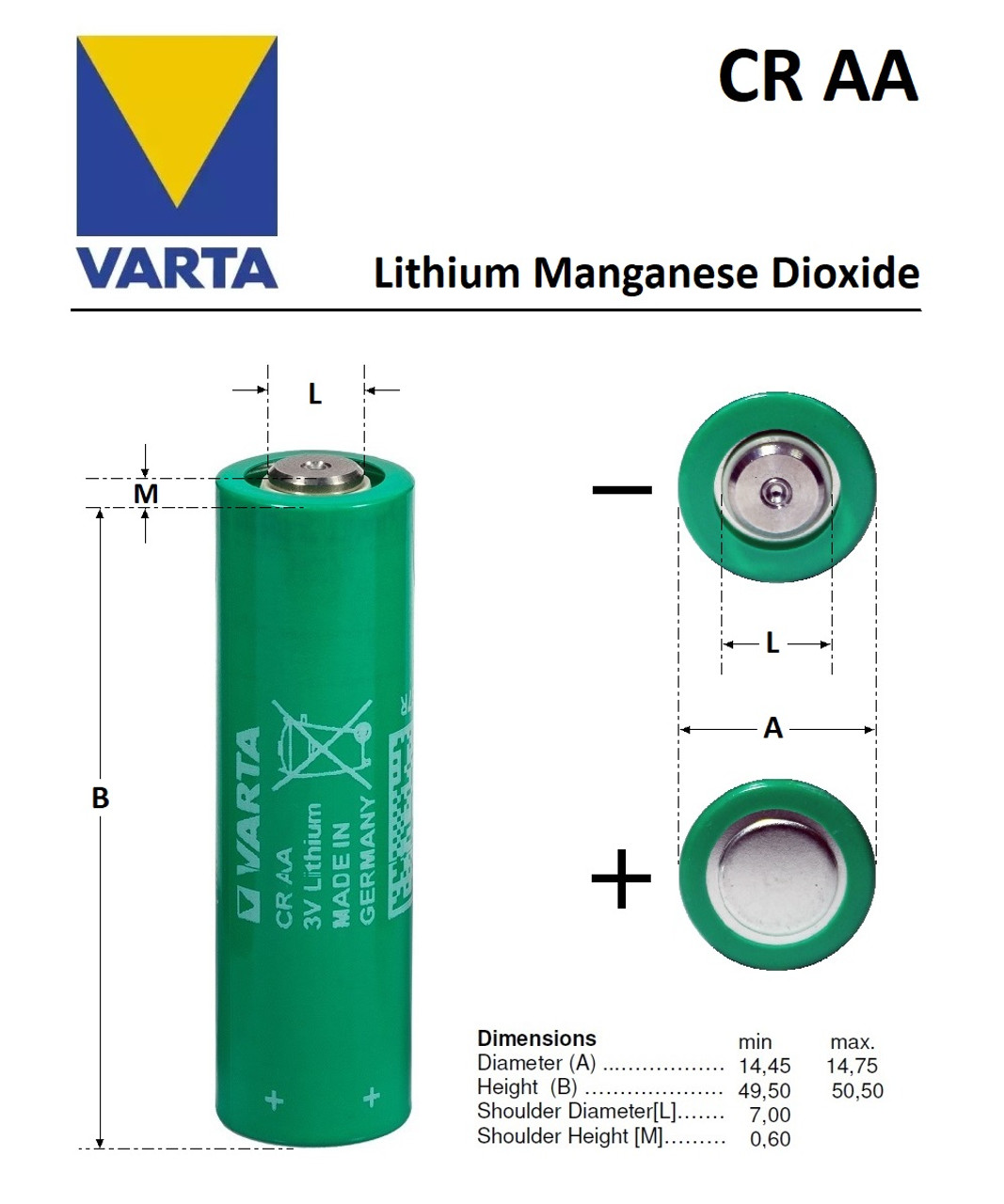 Pile lithium CR AA 3V 2Ah - Pile(s)-Varta