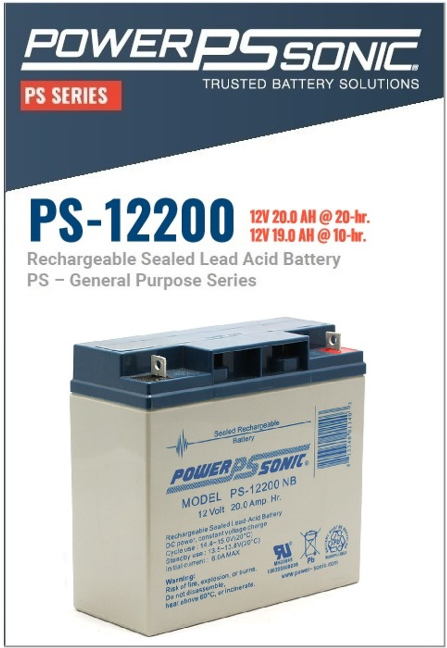 PowerSonic PS-12200NB, 12 Volt, 20Ah Rechargeable SLA Battery