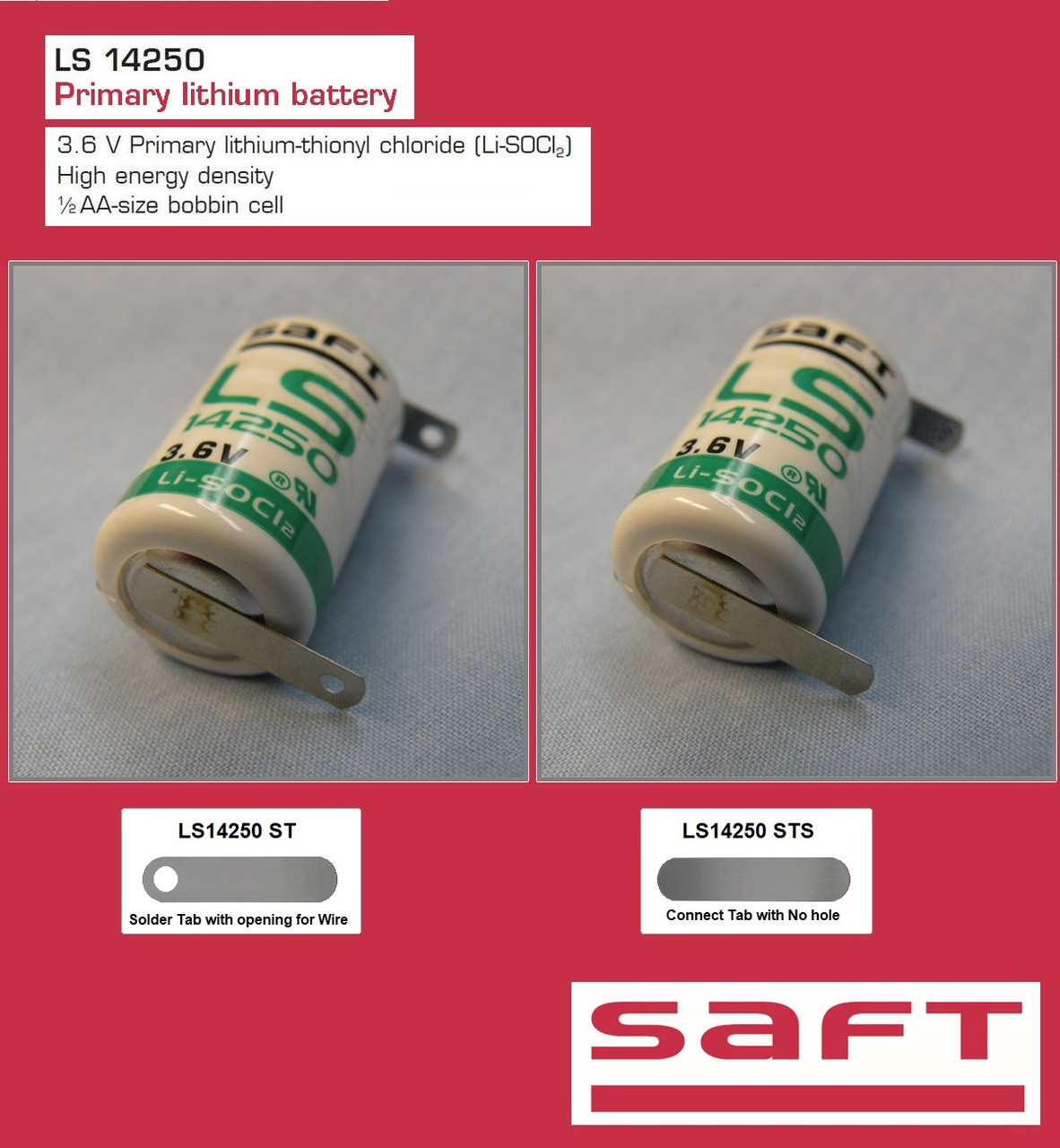 Saft LS 14250 - Battery 1/2 AA - Li-SOCl2 - 1.2 Ah