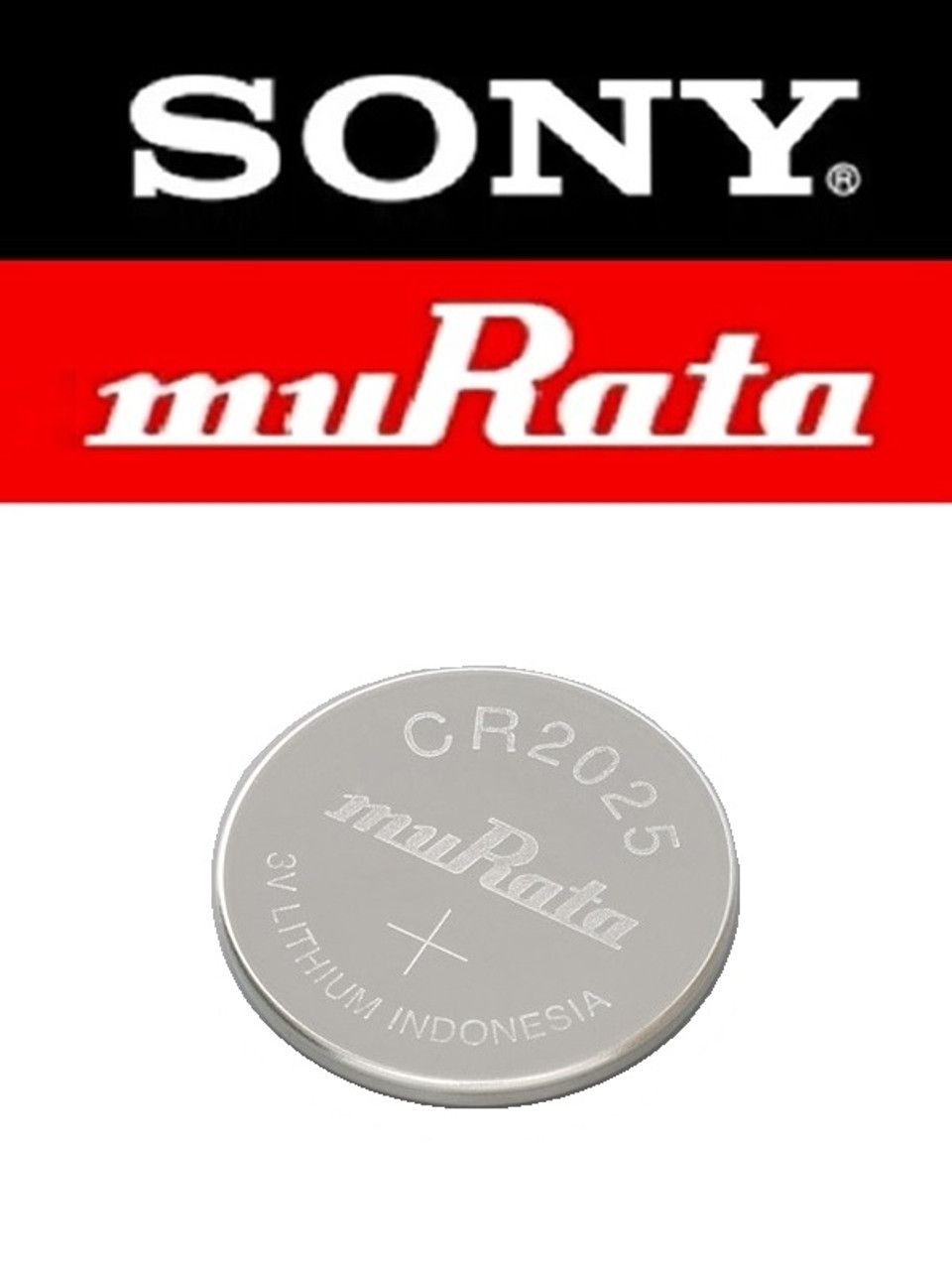 Sony/Murata CR2025, 3 Volt 160mAh Lithium Coin Cell - Blister Pack of 5