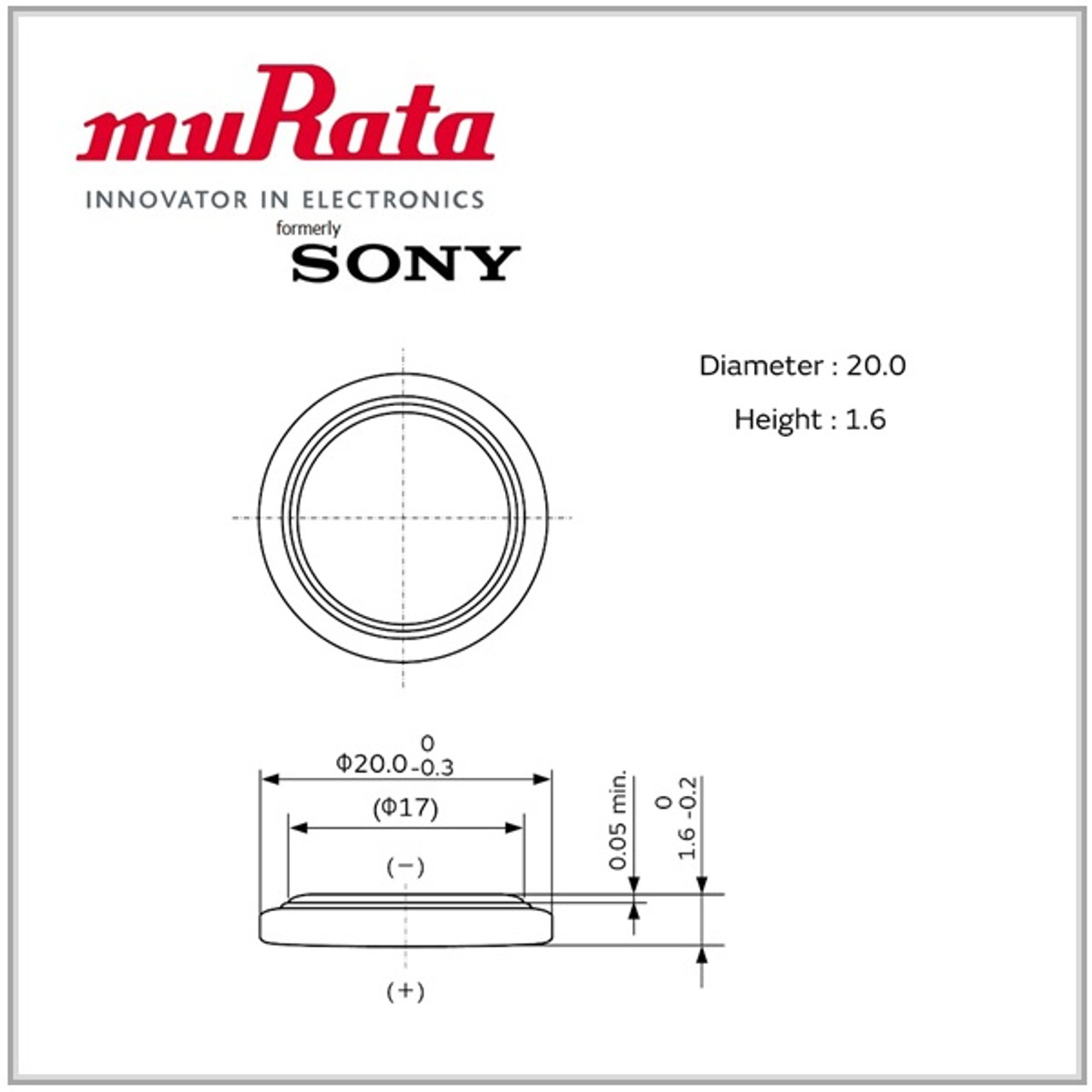 Murata CR2016 3V Lithium Coin Cell (5 Batteries) - Replaces Sony CR2016