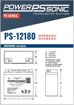 Power Sonic - PS-12180NB - Dimensions