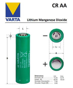 Varta CR AA, "AA" Lithium Cell Dimensions