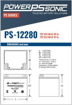 PowerSonic PS-12280 SLA Battery - Dimensions