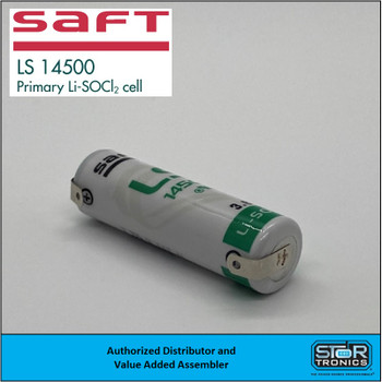 Saft LS14500 ST, 3.6 VOLT, 2.6Ah "AA" Lithium Sulfur Dioxide (Li-SO2) Battery w/Solder Tabs