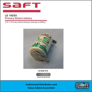 Saft LS14250 STS, 3.6 Volt, 1.2Ah "1/2AA" Lithium Sulfur Dioxide (Li-SO2) Battery w/Connect Tabs