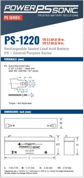 PowerSonic PS-1220F1, Dimensions and Terminals