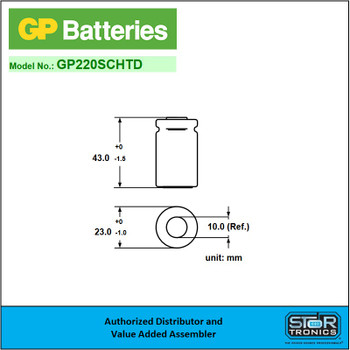 GP Batteries GP220SCHTD "Sub C" Long Cycle Life NiMH Battery Dimensions