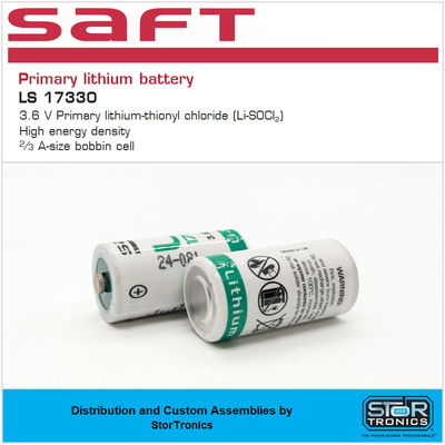 Saft LS17330 - 3.6 Volt Primary Lithium 2/3A Battery - Saft # 753206