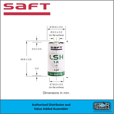Saft LSH-14, Primary Lithium C Battery - Saft # 500230, Dimensions