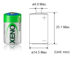 Xeno Energy XL-050F - 3.6 Volt 1200mAh 1/2 AA Lithium Battery