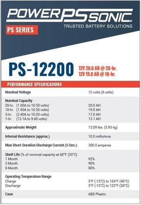 PowerSonic PS-12200NB Specifications